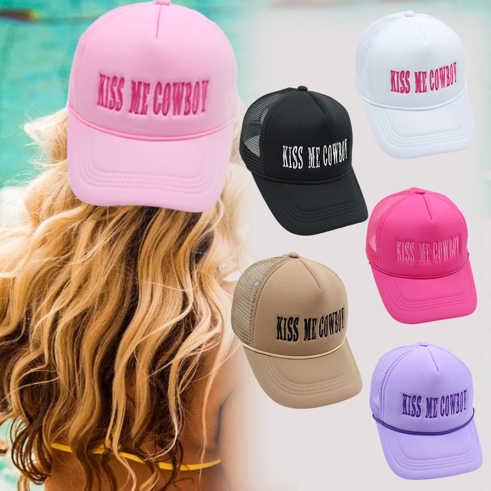 KISS ME COWBOY Trucker Hat Embroidery High Quality Baseball Cap Summer Beach Woman Mesh Cap