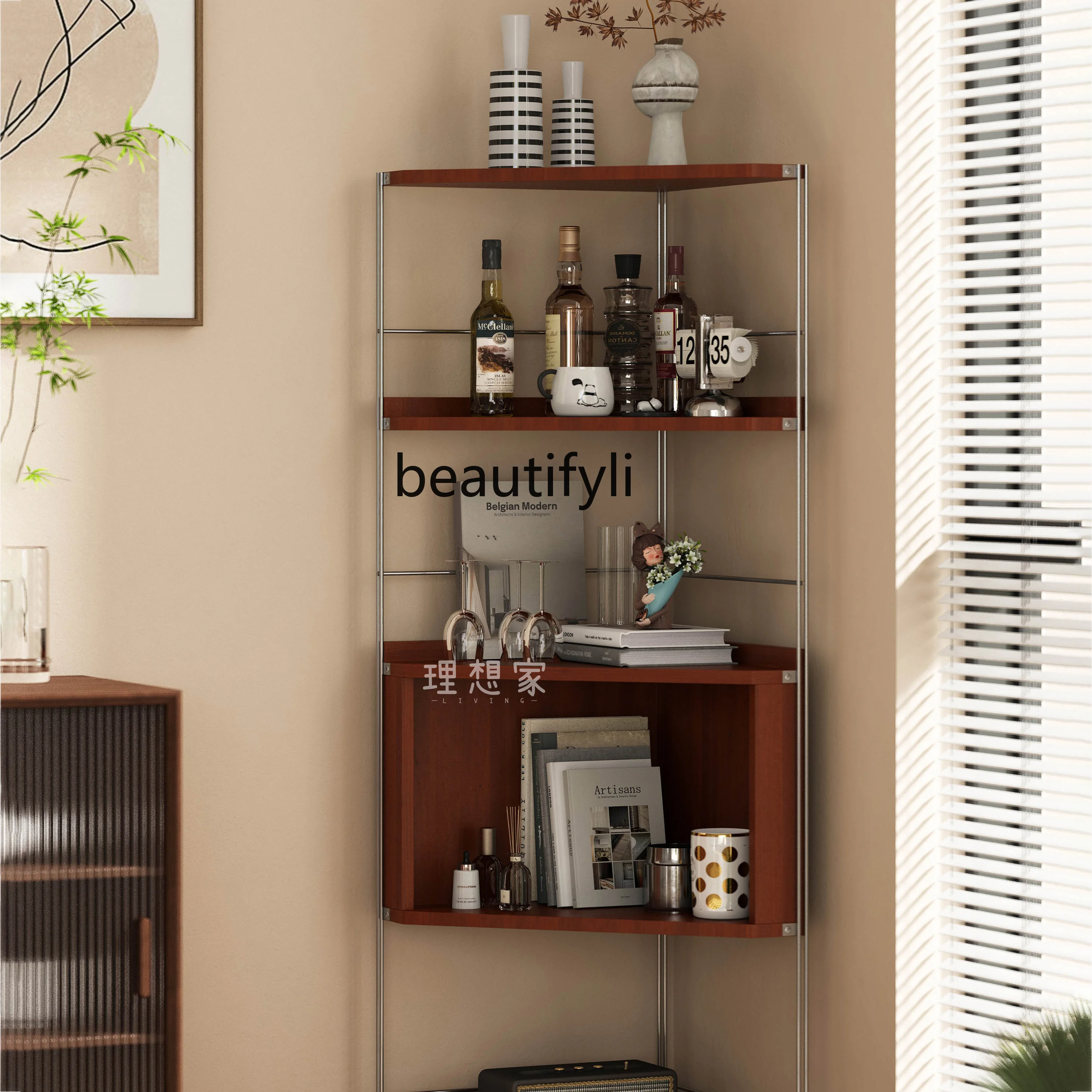 

Medieval Multifunctional Corner Cabinet Stainless Steel Multi-layer Shelf Household Solid Wood Extremely Narrow Storage Cabinet