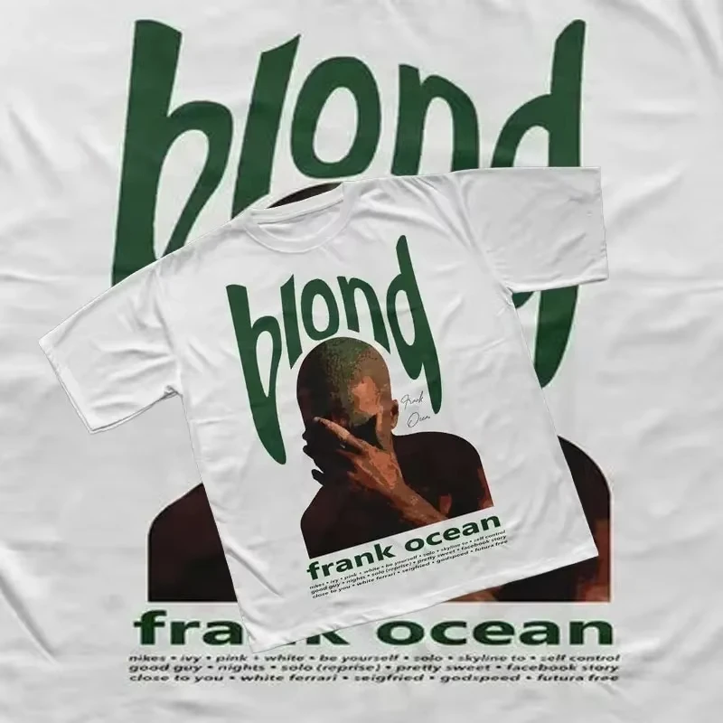 Rapper Frank Retro Graphic Tee Men's Hip Hop Ocean Album Clothing T-Shirts Y2k Top Unisex Blond Fashion Oversized Cotton T-shirt