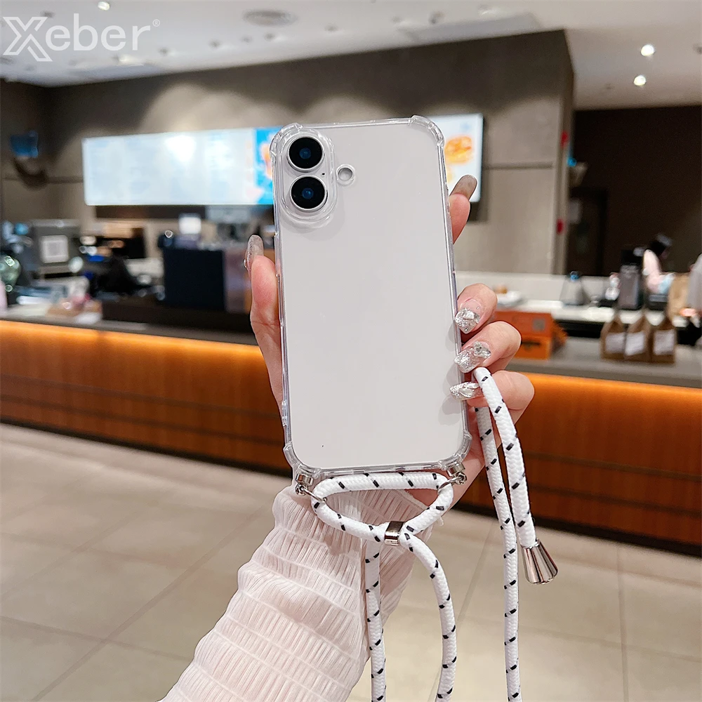 For iPhone 18 17 16 15 14 ProMax Crossbody Necklace Cord Lanyards Transparent Case For iPhone 11 12 13 Pro Max XS XR Soft Cover