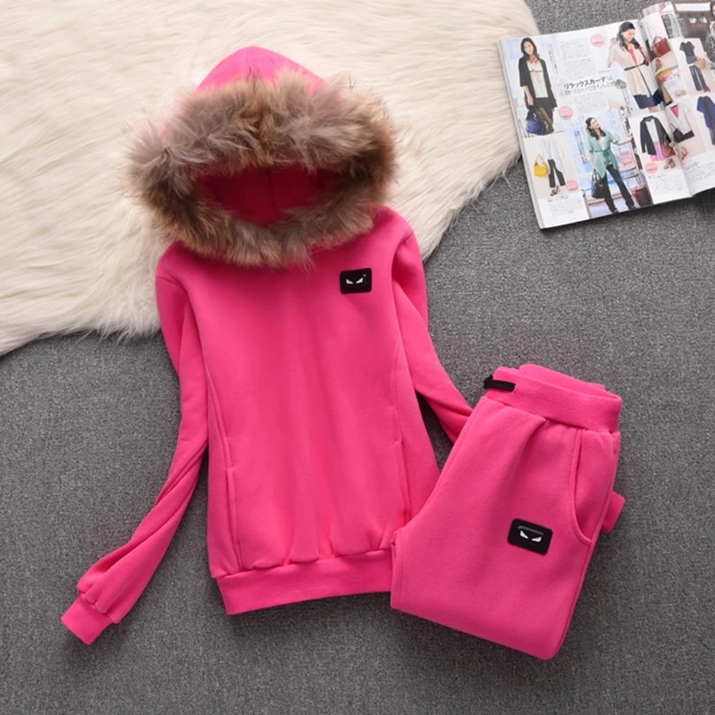 2024 New Autumn Winter Fleece Women\'s Long Sleeve thickened Hooded and Pants Two Piece Set