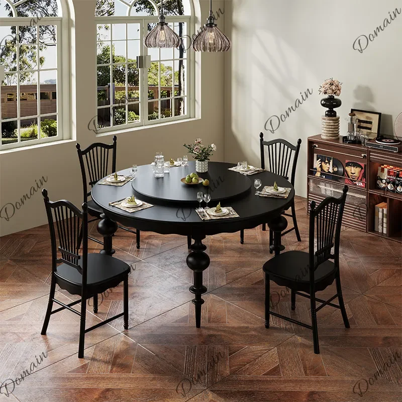 81 N Mid-Century Modern Solid Wood Round Dining Table with Lazy Susan, Retro Double-Layer Small Space Kitchen Table