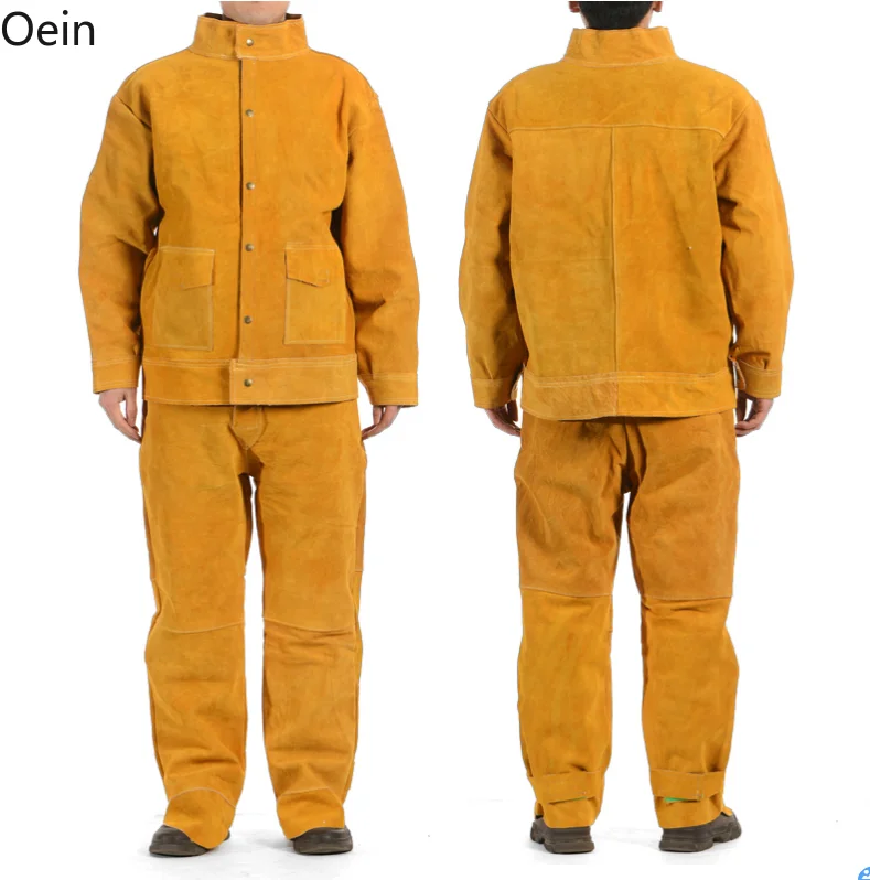 

Men Thick Cowhide Welding Protect Coat Pant Heat-Insulating Welder Overalls New