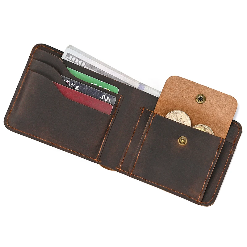 

High Quality Coin Purse Travel Wallet Genuine Leather Men Women Card Holder Retro Fashion Man's Short Purse Retro Wallet Male
