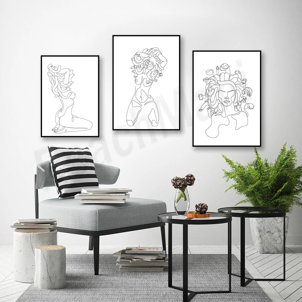 Medusa Greek Mythology Female Line Art Poster Minimalist Wall Art Decor Power of Women Face Artwork