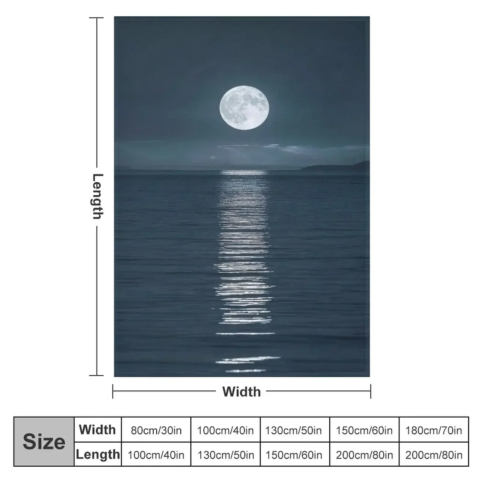 Wonderful View of the Moon with the Calm of the Sea Throw Blanket couch cozy soft plush fuzzy picnic outdoor blanket