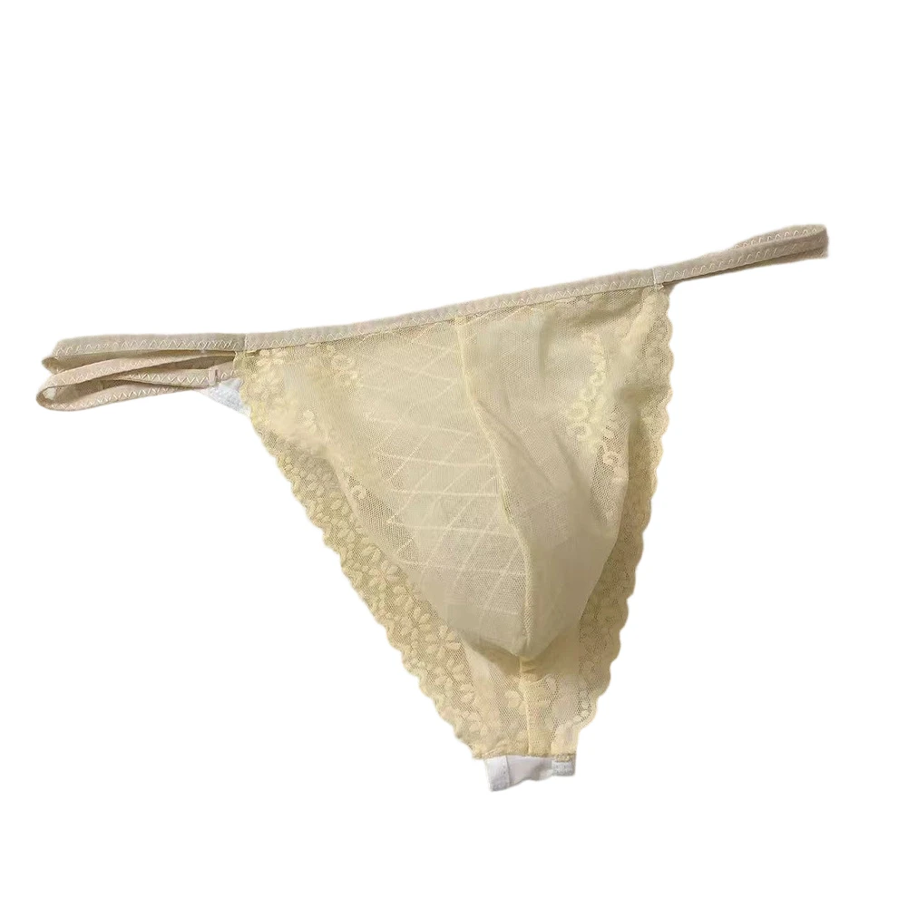 1pc Mens Seamless Thongs See Through Panties Lace Sheer T-Back G-Strings U Convex Pouch Underwear Sexy Breathable Underpants