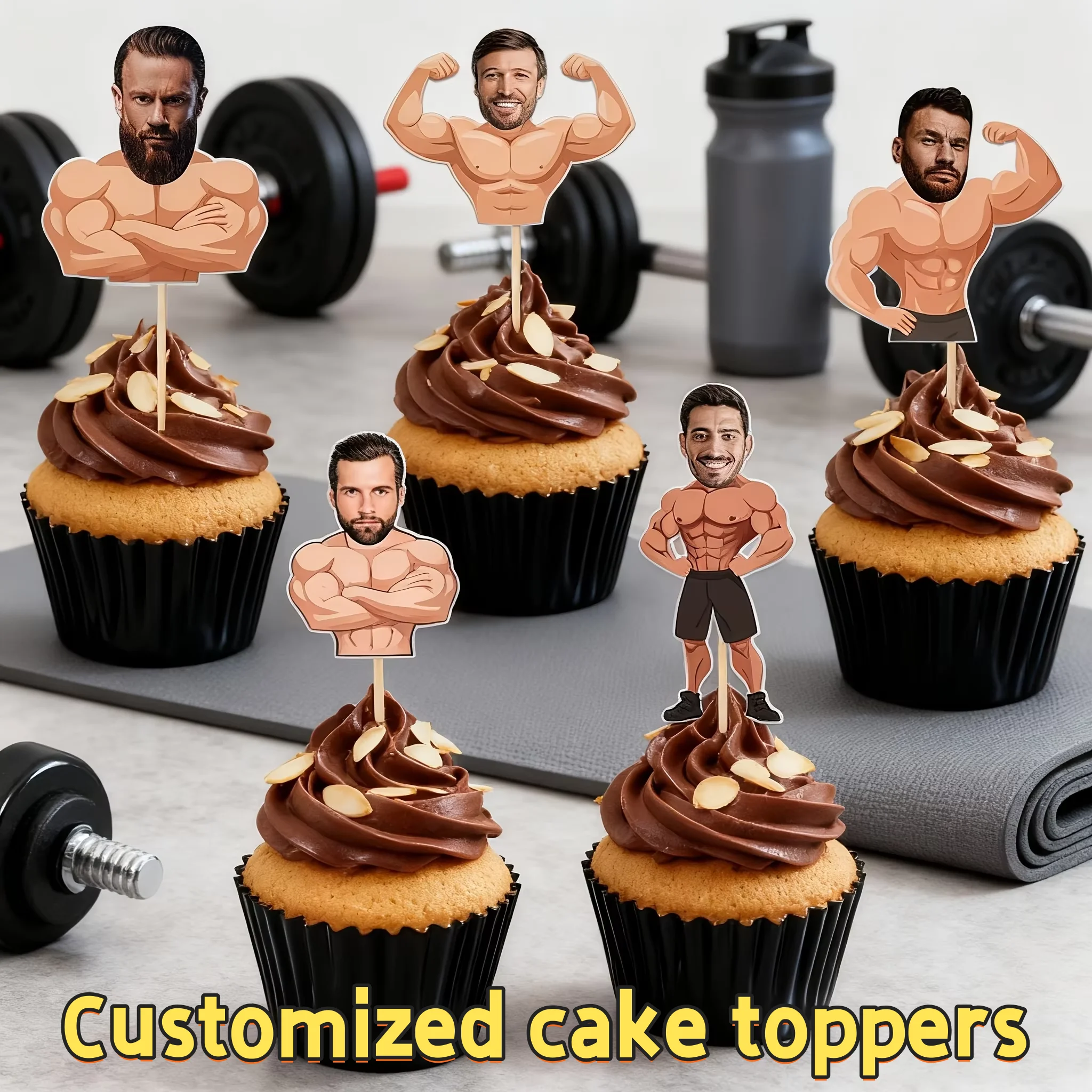 

Personalized Custom Man Face Cake Decorations Fitness Bodybuilding Theme for Men Sports Bachelor Holiday Party