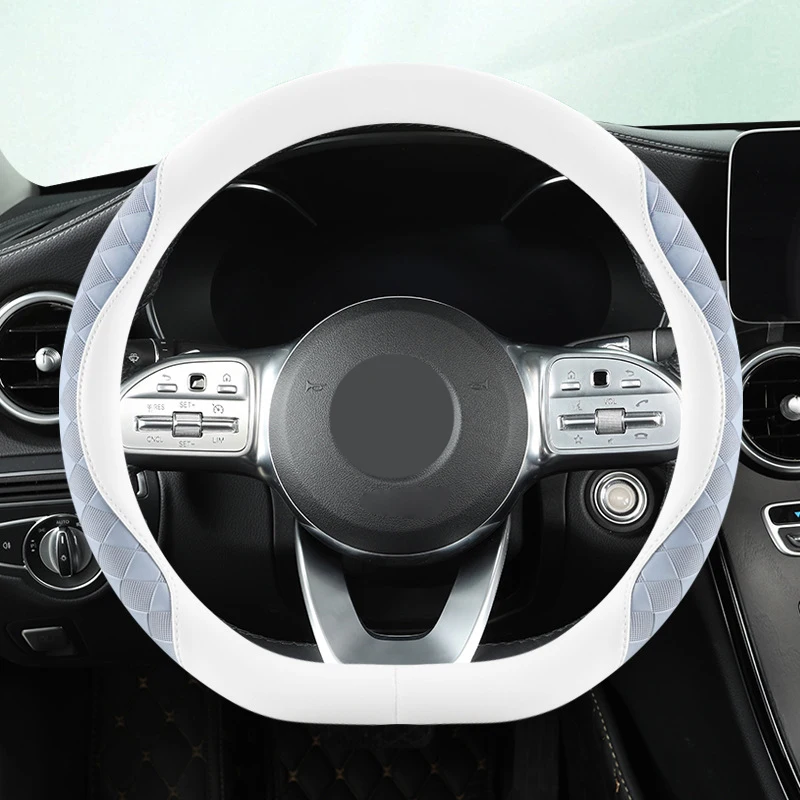 

PU Leather Stitched Car Steering Wheel Cover 3D Diamond Pattern Soft Skin Friendly Non-Slip Breathable Fits 15 Inch 36/38CM