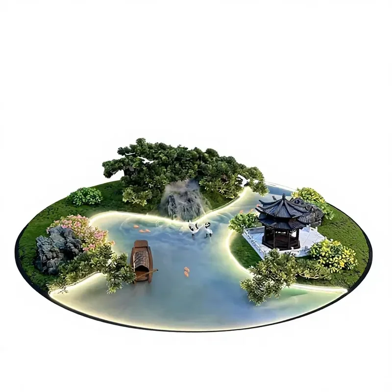 Handmade New Chinese Style Rotating Tray Table Ornament with Fog Effect and Running Water Decoration for Hotel Use