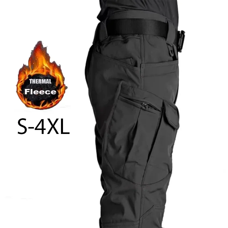 Outdoor Men Tactical Softshell Cargo Pants Working Camping Hiking Trousers Pocket Military Climbing Trekking Hunting Fleece Pant