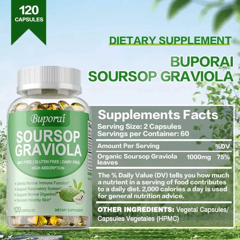 Soursop Graviola Capsules - Supports The Respiratory System, Immune Function, Promotes Digestion, and Maintains A Healthy Level