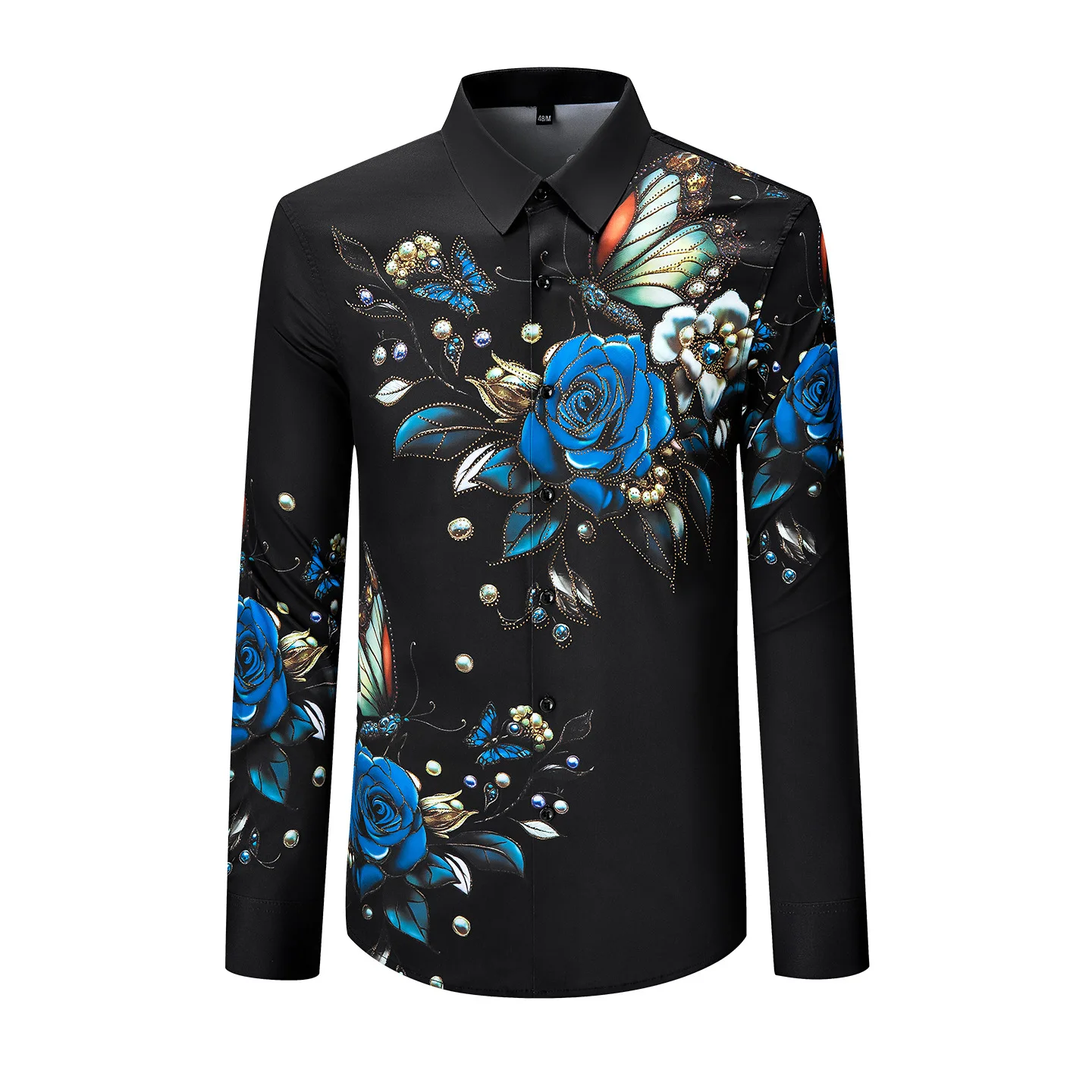 Heavy Industry Rhinestone 3D Printed Men's Shirt Autumn Luxury Long Sleeved Casual Business Shirts Social Banquet Party Tops