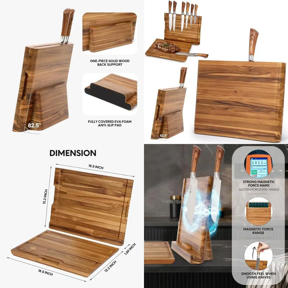 

Dual-Function Teak Cutting Board with Built-In Knife Holder - 16x11 Inches, Wood Kitchen Organizer