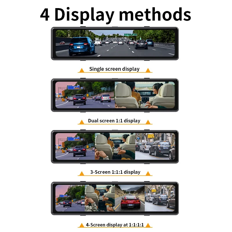 12 Inch Car DVR Dash Cam 4 Channel HD Loop Recording 360 Degree All Around View Streaming Mirror Rearview Camera Video Recorder