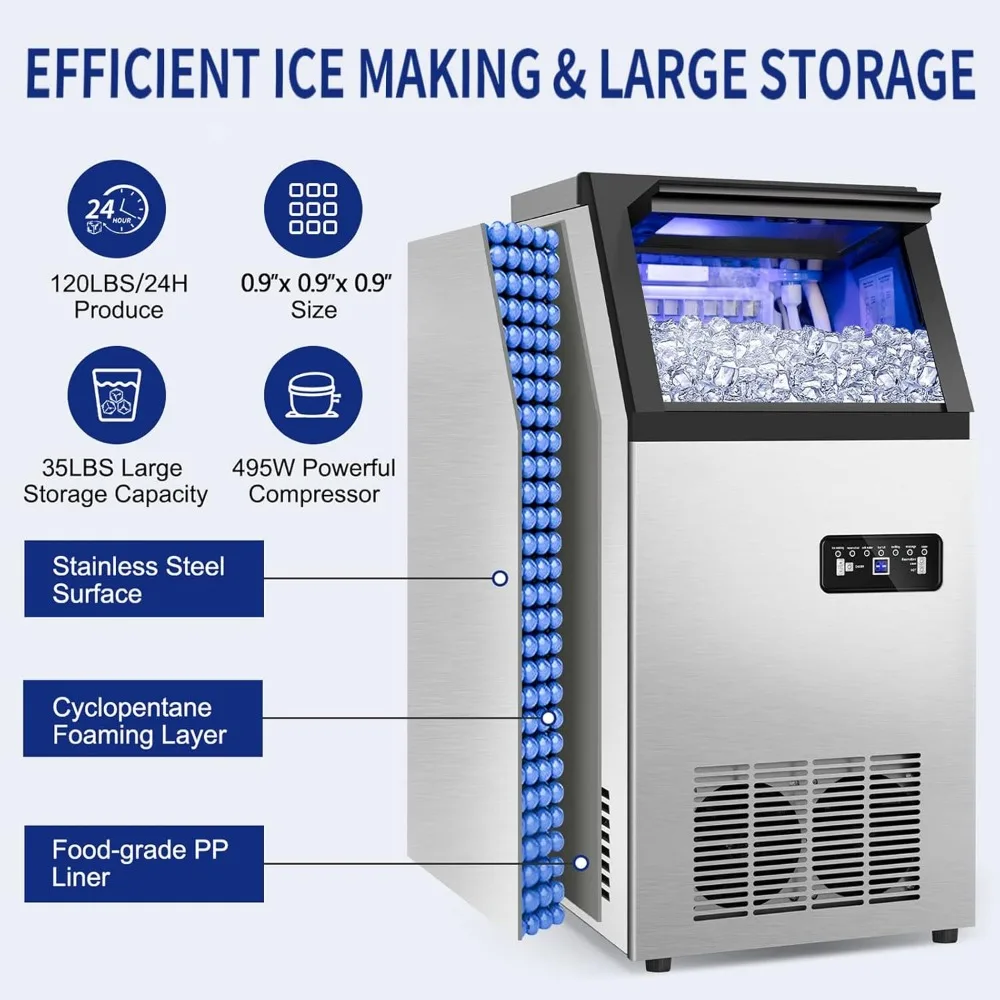 Ice Maker 120Lbs/24H with 35Lbs Ice Capacity, 45Pcs Clear Ices Cubes Ready in 11-20Mins, Countertop Ice Maker