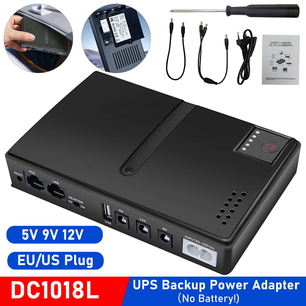 DC1018L Router 5V9V12V Optical Cat Monitor Backup Uninterruptible 10400Mah DC Power Supply Charger Cell Phone UPS EU/US Plug