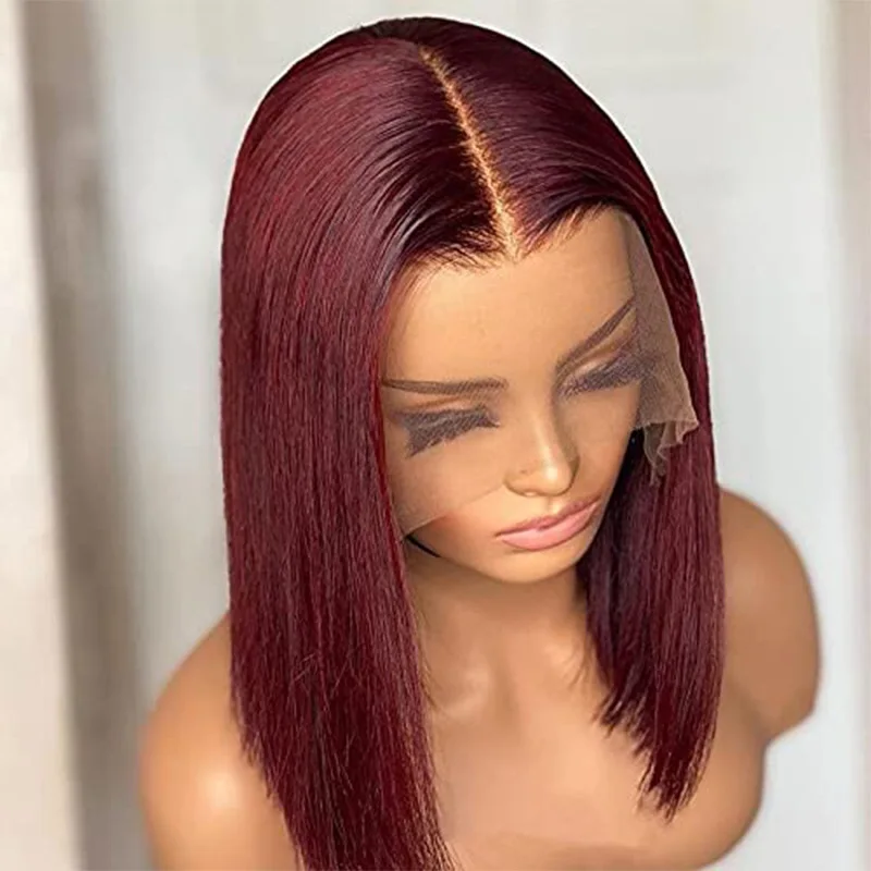 Fashion  female lace  wine red short straight hair chemical fiber headgear lace wigs