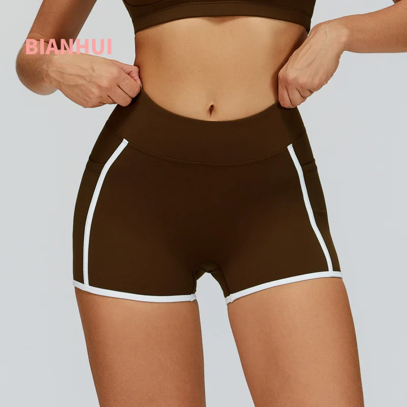 

Sportswear Woman Gym Yoga Shorts High Waist Contrast Color Sports Shorts Outdoor Workout Fitness Running Shorts Woman Clothing
