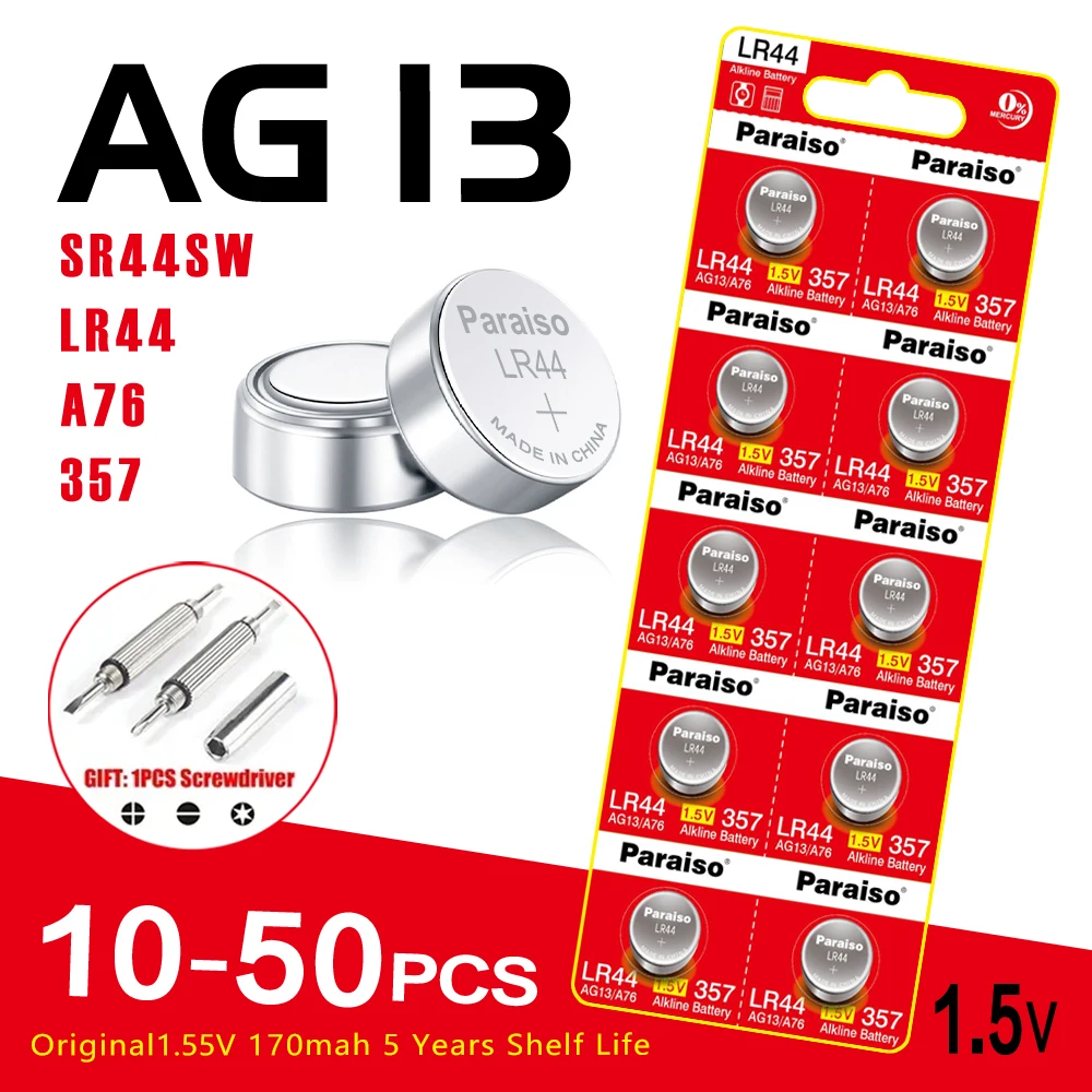 New High-Capacity1.55V AG13 LR44 L1154 RW82 SR1154 SP76 SR44 Button Batteries A76 LR1154 GP7 Cell Coin Watch Toys Remote Battery