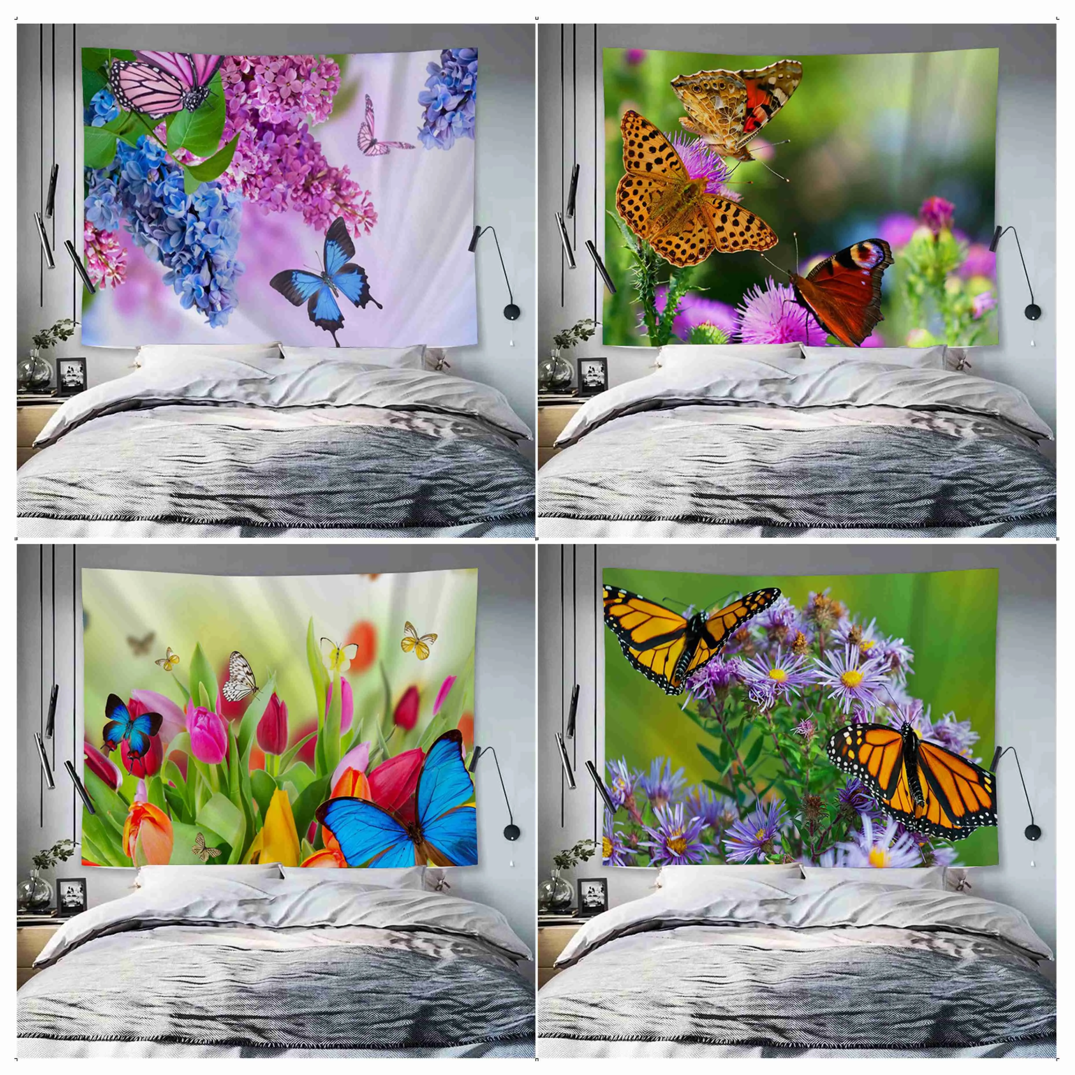 Fresh Flowers With Butterfly Colorful Tapestry Wall Hanging Bohemian Wall Tapestries Mandala Cheap Hippie Wall Hanging