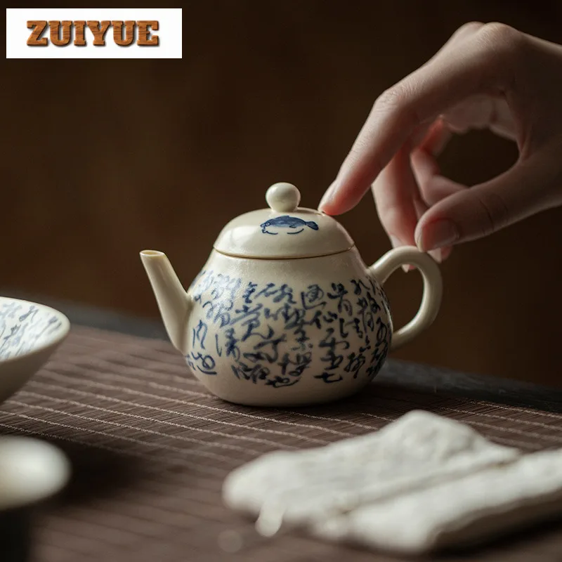 160ml Soda Glazed Poetry Prose Teapot Zen Ceramic Pear-shaped Teapot With Filter Vintage Pot Tea Soaking Kettle Teaware Gifts