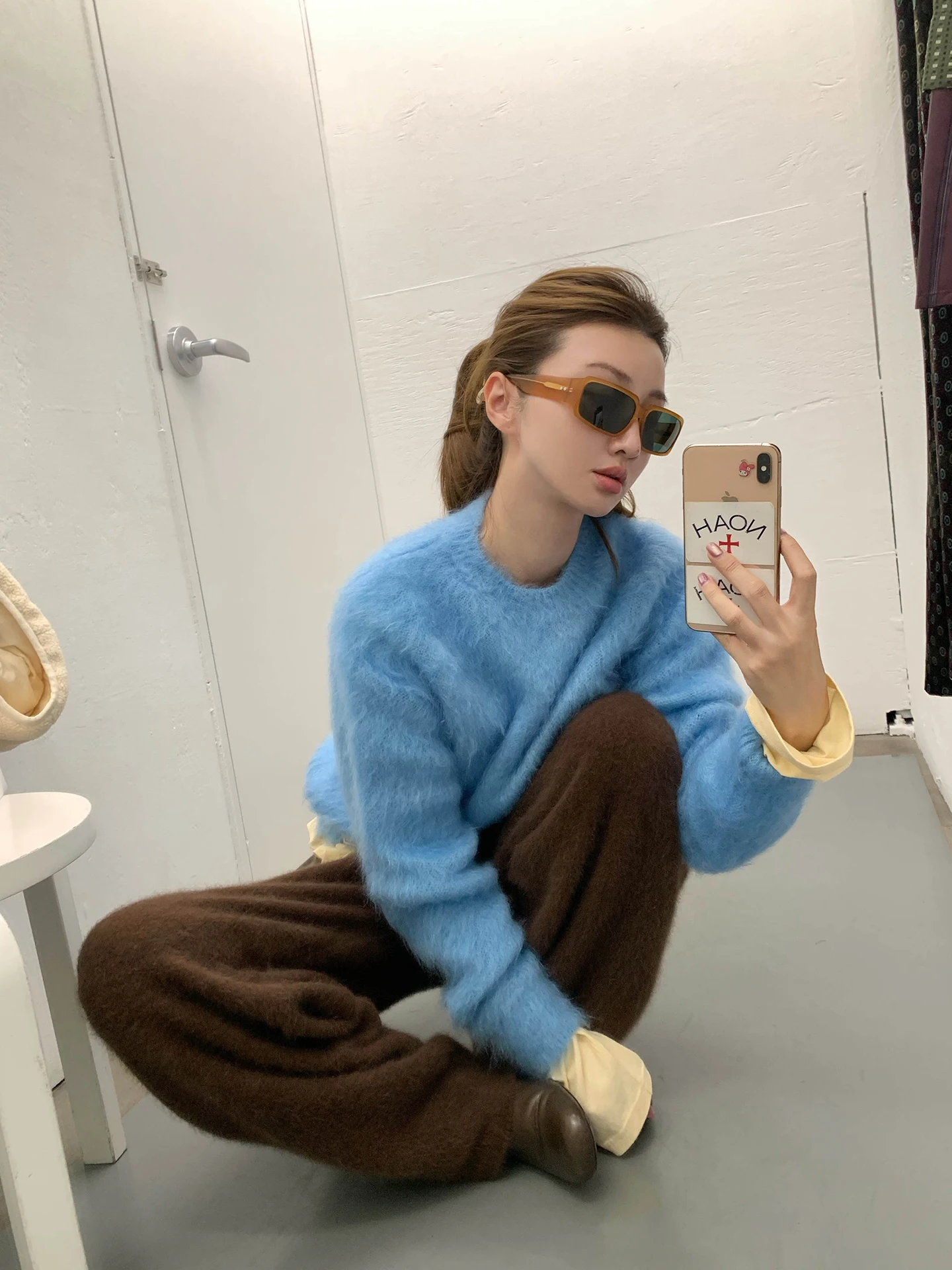 

Вязаные брюки-мокасины из шерсти с мехом, повседневные зимние, новая серия VCruan Aige Ruan, прямые брюки для женщин, модные