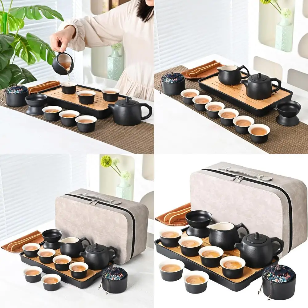 

Элегантный дорожный чайный набор: в японском стиле, с 6 чашками для традиционных китайских чайных церемоний Гунфу