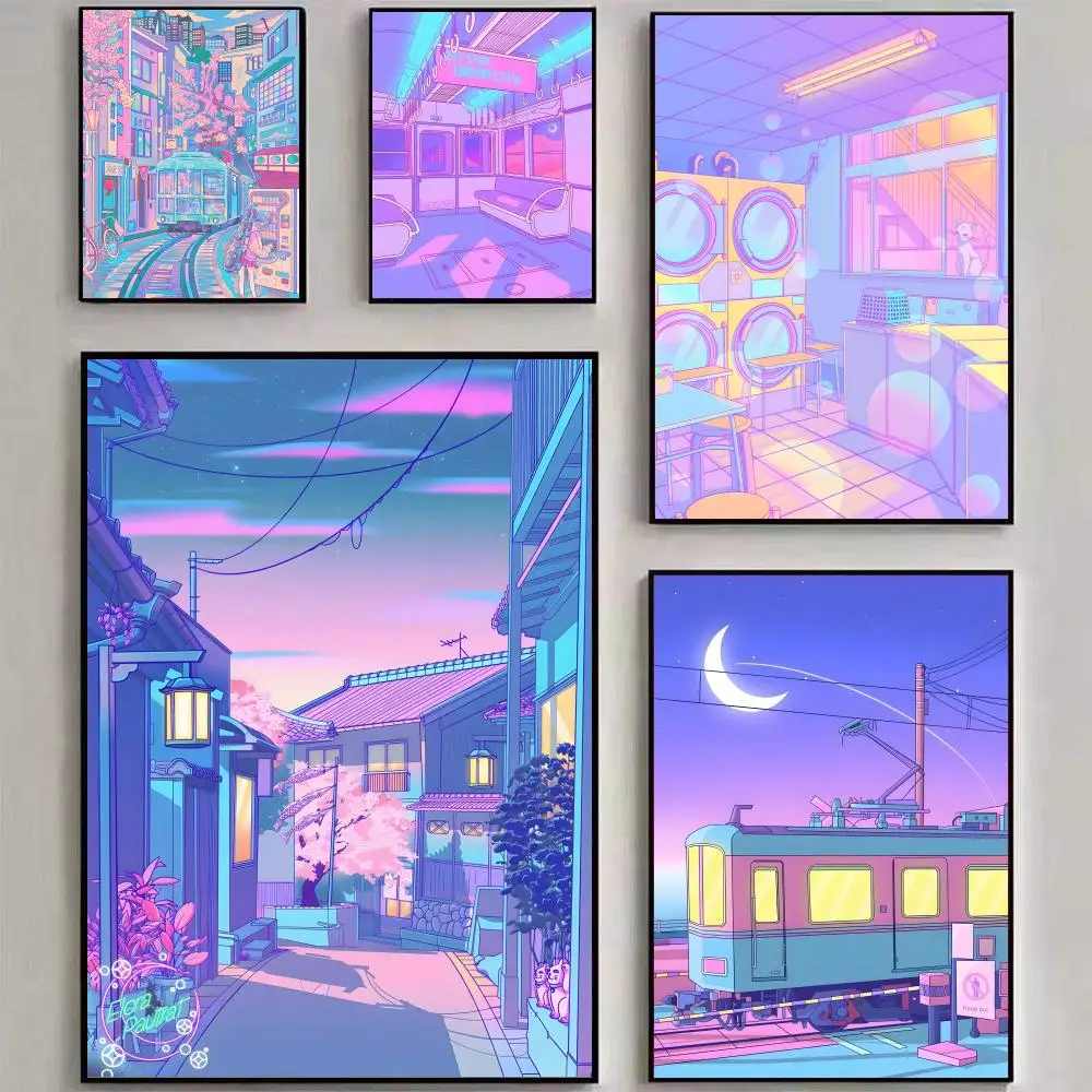 Neon City Street Vaporwave 80S Poster Wall art print art sui