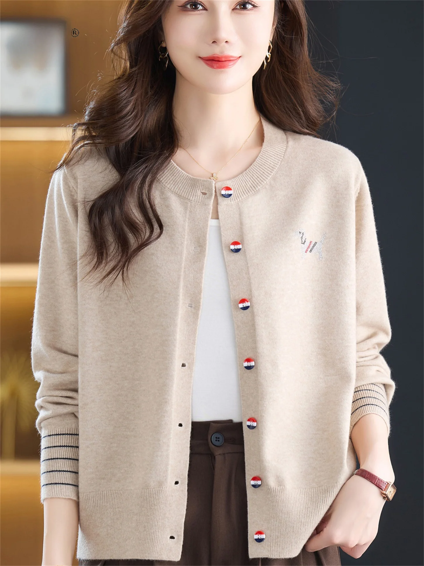 

Модный вязаный открытый кардиган, свободный базовый слой, круглый, женский дышащий повседневный кардиган Ne Midlife, весенний крой...