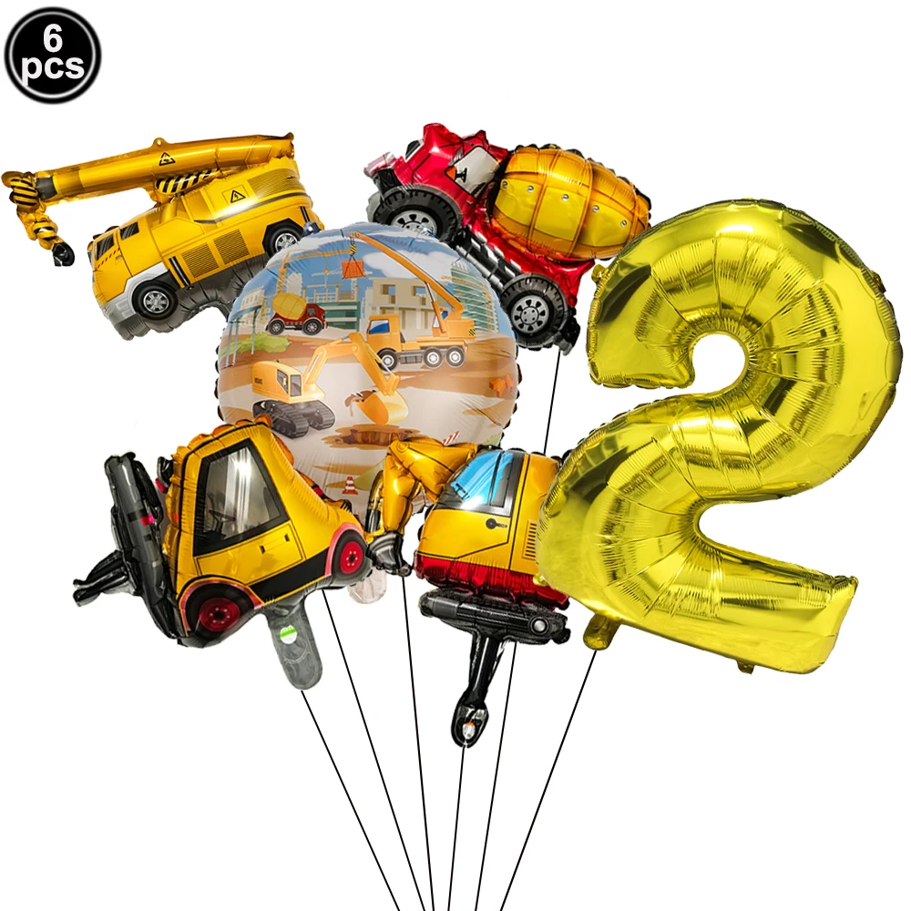 1set Bau Cartoon Bagger Kran Fahrzeug Ballon mit Anzahl Ballon für jungen Bau Thema Geburtstag Party Decor – Detail 4
