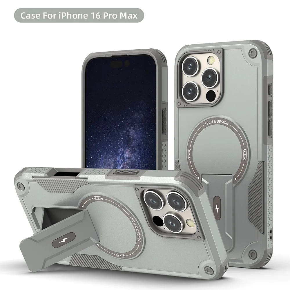 Militärisch Stoßfeste Handyhülle für iPhone 11 12 13 14 15 16 17 Pro Max mit Magnetischer Drahtloser Aufladung und Unsichtbarem Ständer – Detail 14