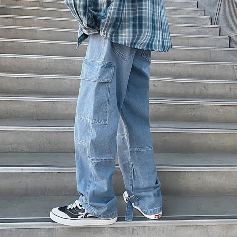 Cargo jeans Men Loose Straight Baggy Men's Jeans Mopping pants hip hop Streetwear Skateboard Neutral denim Wide Leg Denim pants