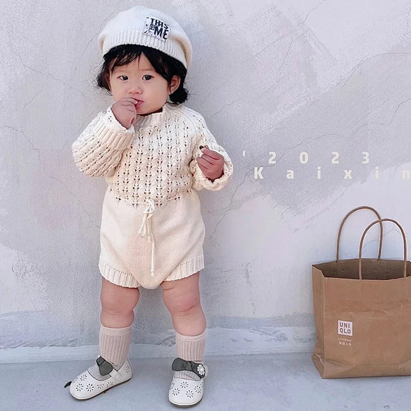 pasgeboren baby baby meisjes gebreide kleding hart lange mouw jumpsuit outfit herfst winter wol gebreide trui romper kleding