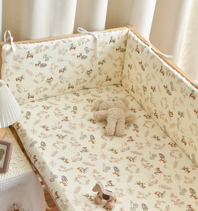 Cartoon Animal Pattern Baby Crib Bumper Protector Around Cushion Newborn Bedding Cotton Soft Infant Crib Liner Detachable