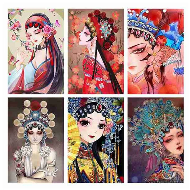 Diamond Painting Round Full Drill Diamond Painting Beijing Opera Beauties Diamond Painting By Number Kit