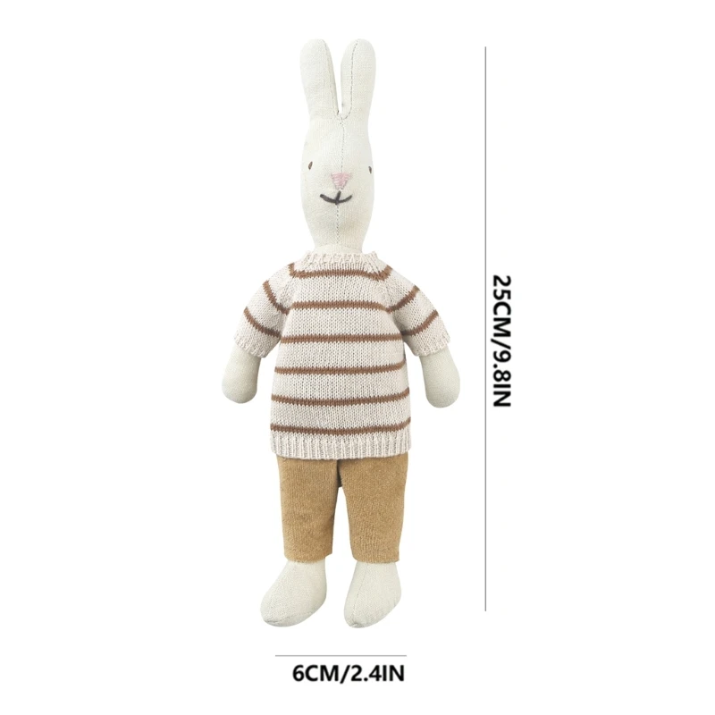 Skin-friendly Stuffed Rabbit with Knit Stripe Sweater Girls Sleeping Cartoon Plush Toy Children Birthday Gift