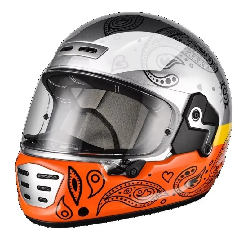 Motorcycle Retro Helmet Carbon Fiber Men Women Four Season Fiberglass Locomotive Cruise Pedal Full Helmet DOT ECE Certification