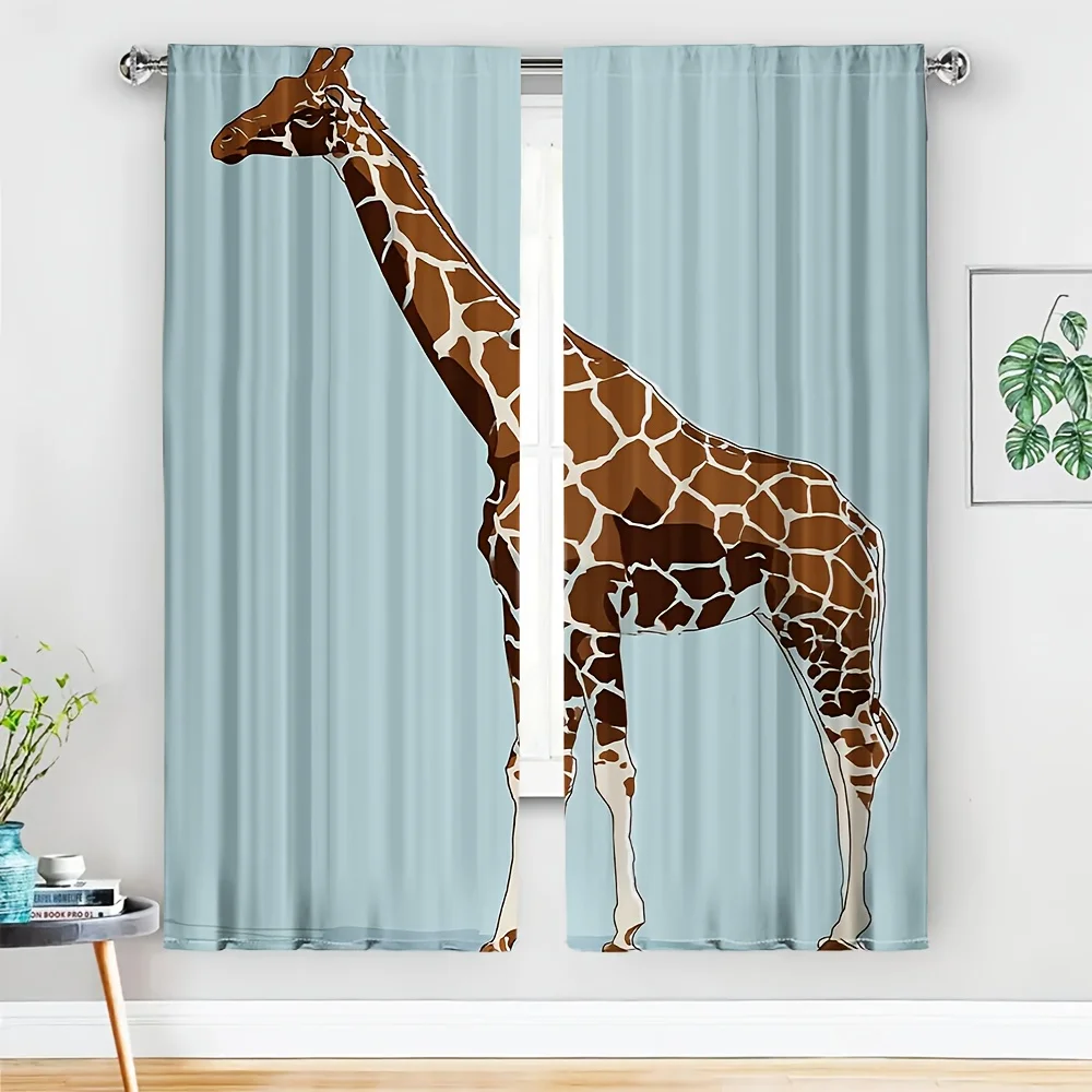 2pcs Vintage Style Polyester Curtains, 23.62x59.06 Inch, Light-Filtering, Rod Pocket Hanging, Machine Washable, Fashionable Gira