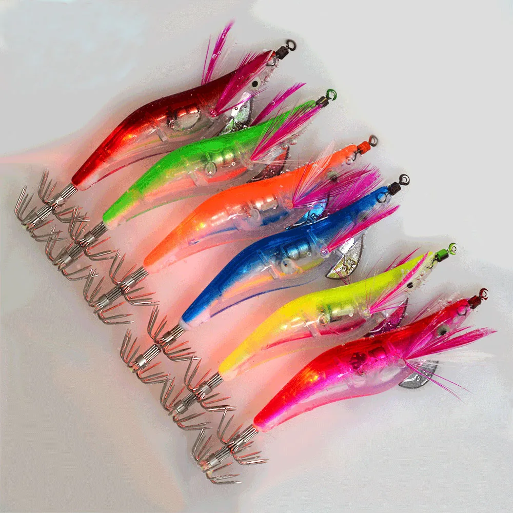 발광 LED 낚시 미끼, 야광 오징어 지그, 새우 미끼, 물 도구, 전자 도구, 6PCs/세트