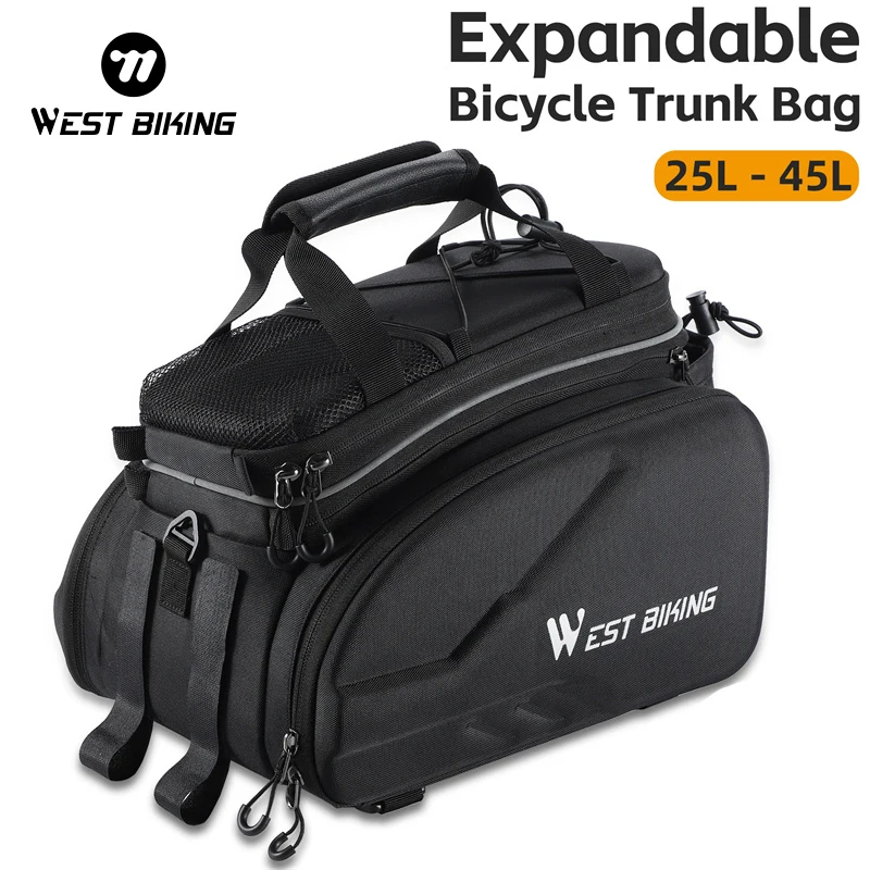 

WEST BIKING Expandable Bicycle Trunk Bag 25L-45L Large Capacity Bike Pannier Reflective Travel Handbag With Rain Cover Tail Bag