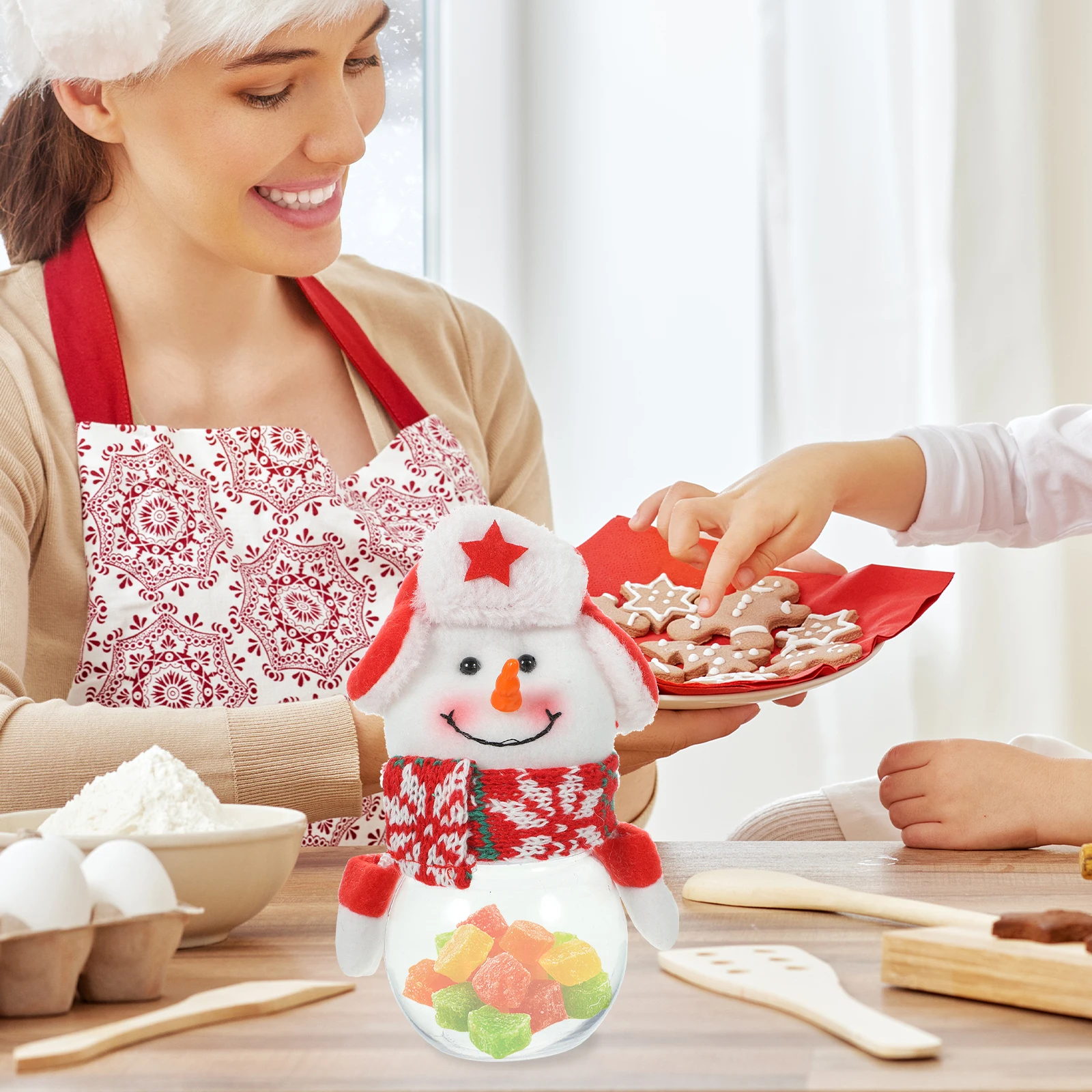 

1pc Snowman Candy Basket Clear Plastic Christmas Candy Storage Jar Holiday Gift Party Favor Decor Biscuit Food Container Xmas