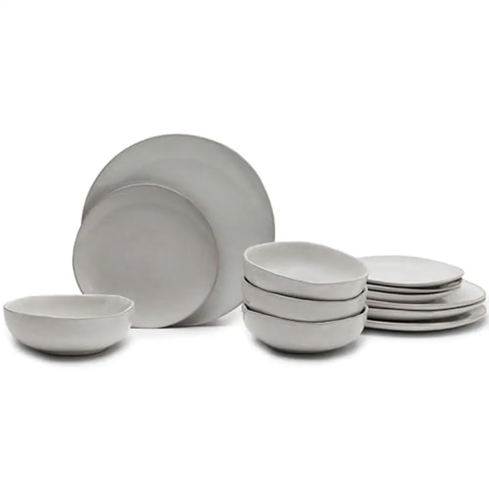 

12-Piece Stoneware Dinnerware Set La Mère Tableware by Marie Michielssen White Plates Bowls Home Kitchen Dining Functional