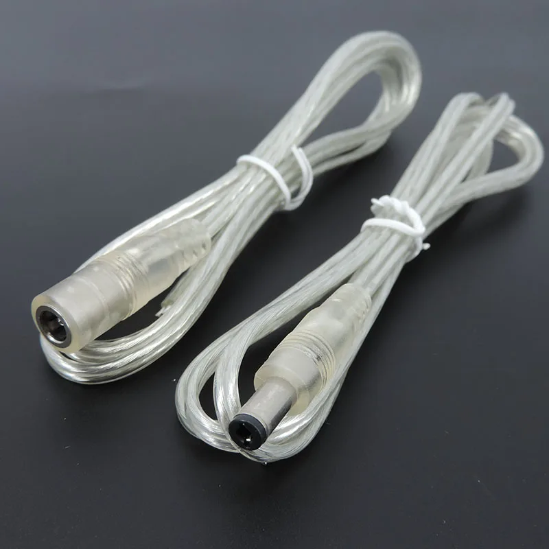 10pcs Transparent Female Male DC Power Adapter Pigtail Cable 5.5x2.1mm 12V Jack Connector Extension Cord For LED Strip Lights