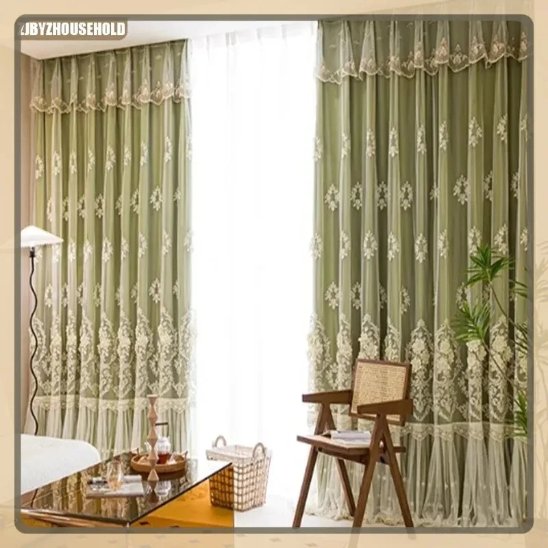 

Modern Customized European Style Velvet Double Layer Curtains for Living Room Dining Luxury Embossed Embroidered White Tulle