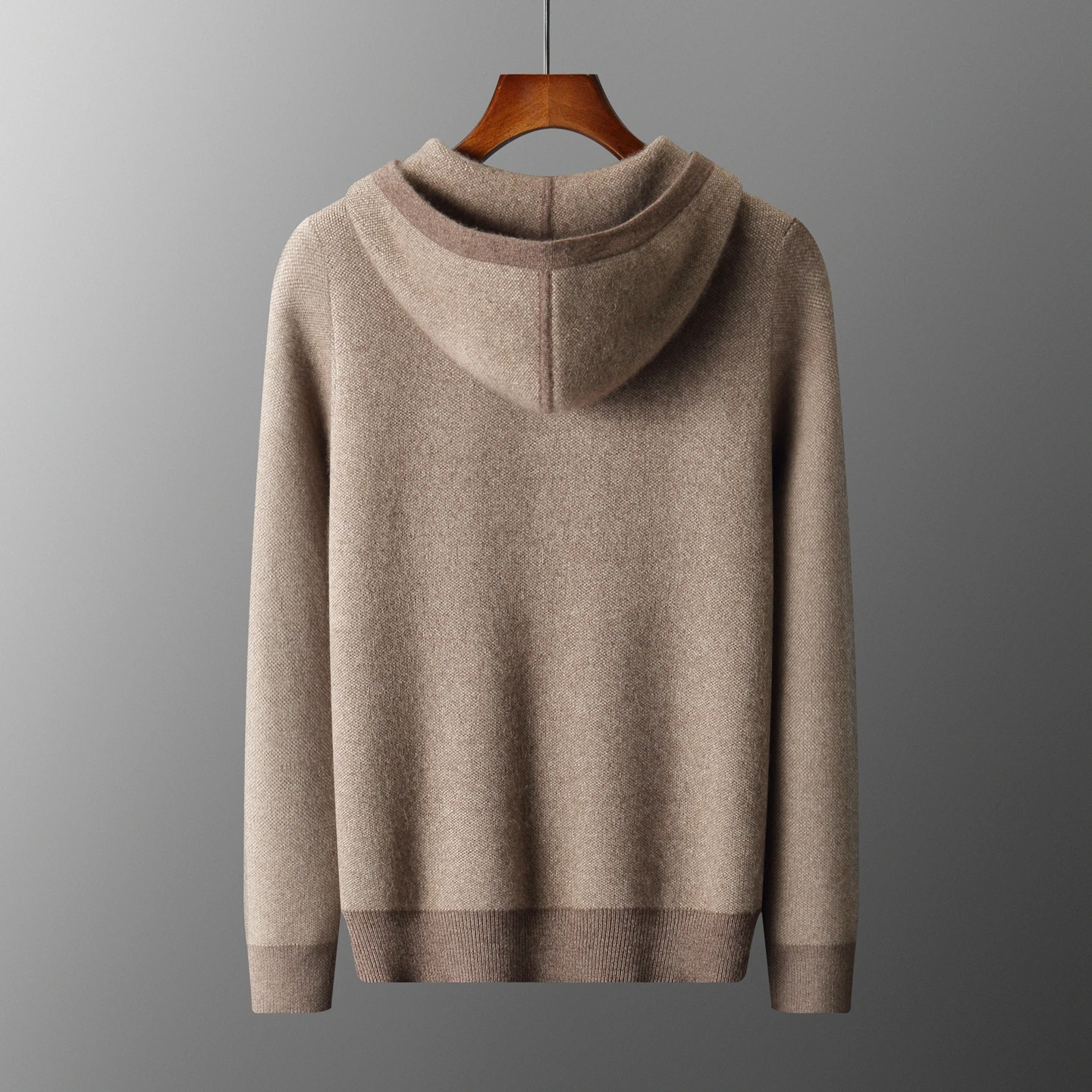 Men's Hooded Cashmere Sweater 100% Thick Knitted Warm Casual Pullover Long Sleeve Autumn Winter Fashion with Contrasting Colors.