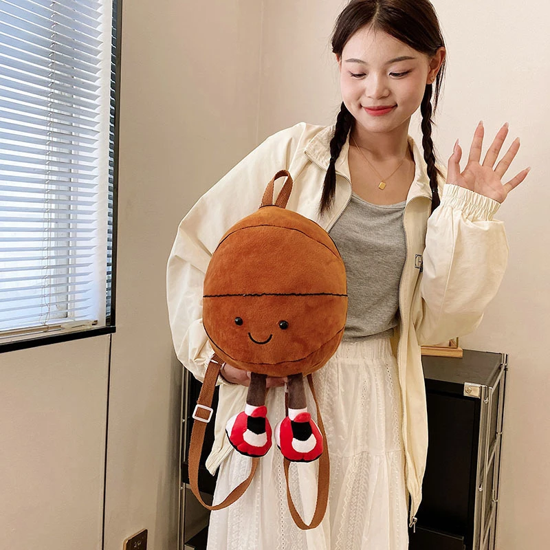 Kawaii Soccer Basketball Plush Backpack Fun Doll Handbag Creative With Cute Doll Bag Shoulder Bag Children's Birthday Gift