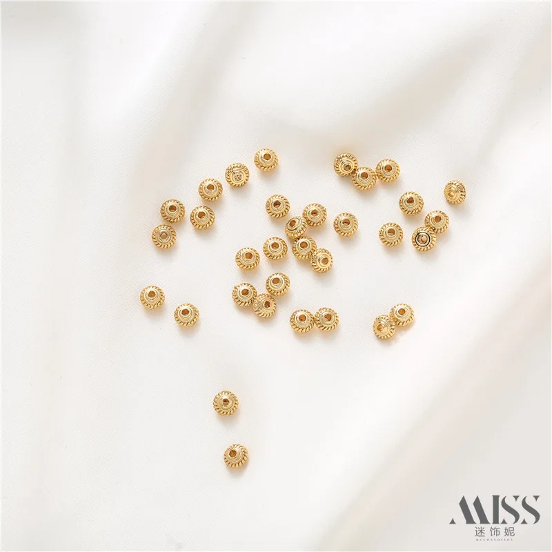 14K Gold Plated Color Retention Flat Pumpkin Beads UFO Spiral Lantern Loose Beads for DIY Jewelry Accessories