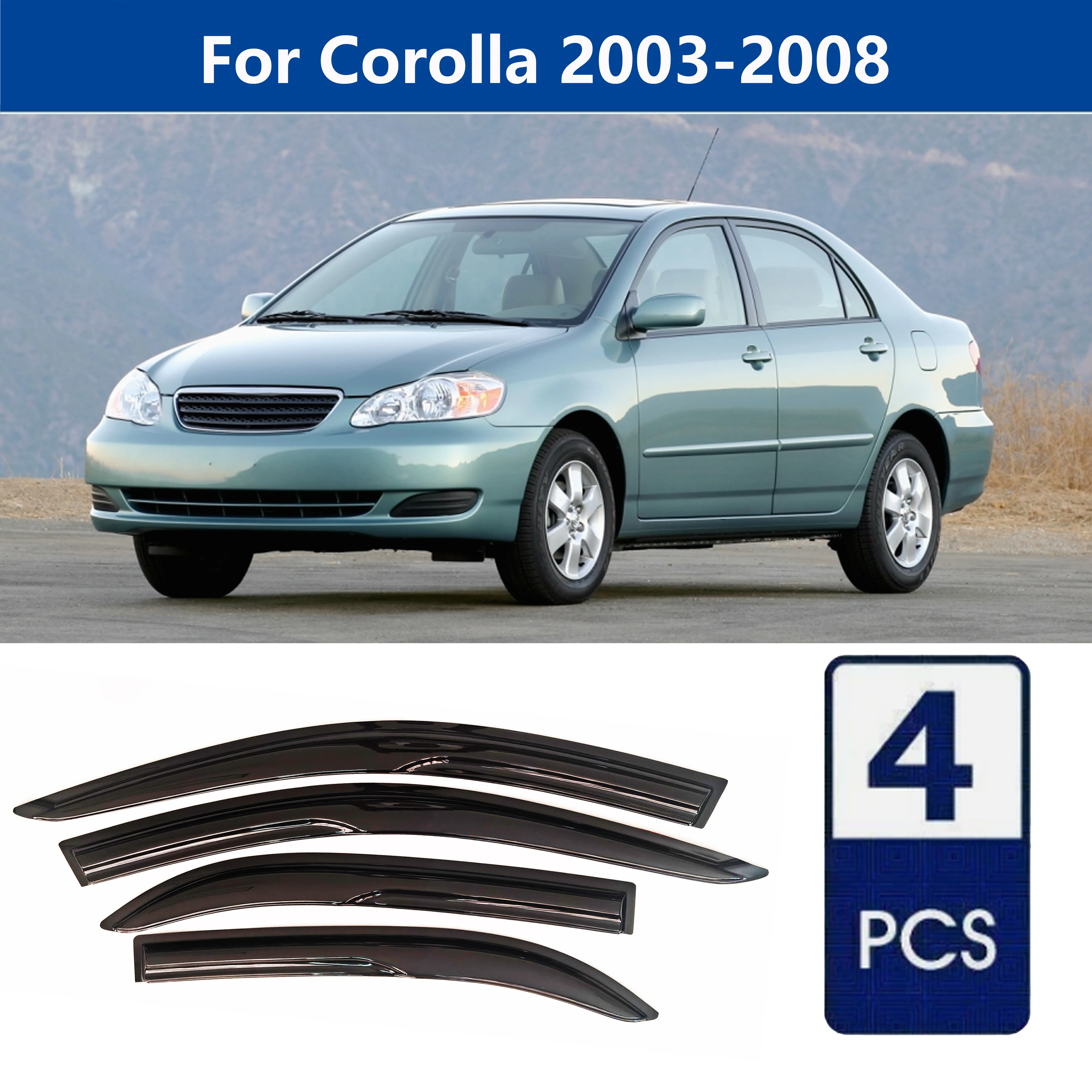 

AIBAP High-Quality 4pcs 1.8mm Car Windows Visor For Corolla 2003-2008 Sedan window visors rain guards rain guard Sun Rain Visors