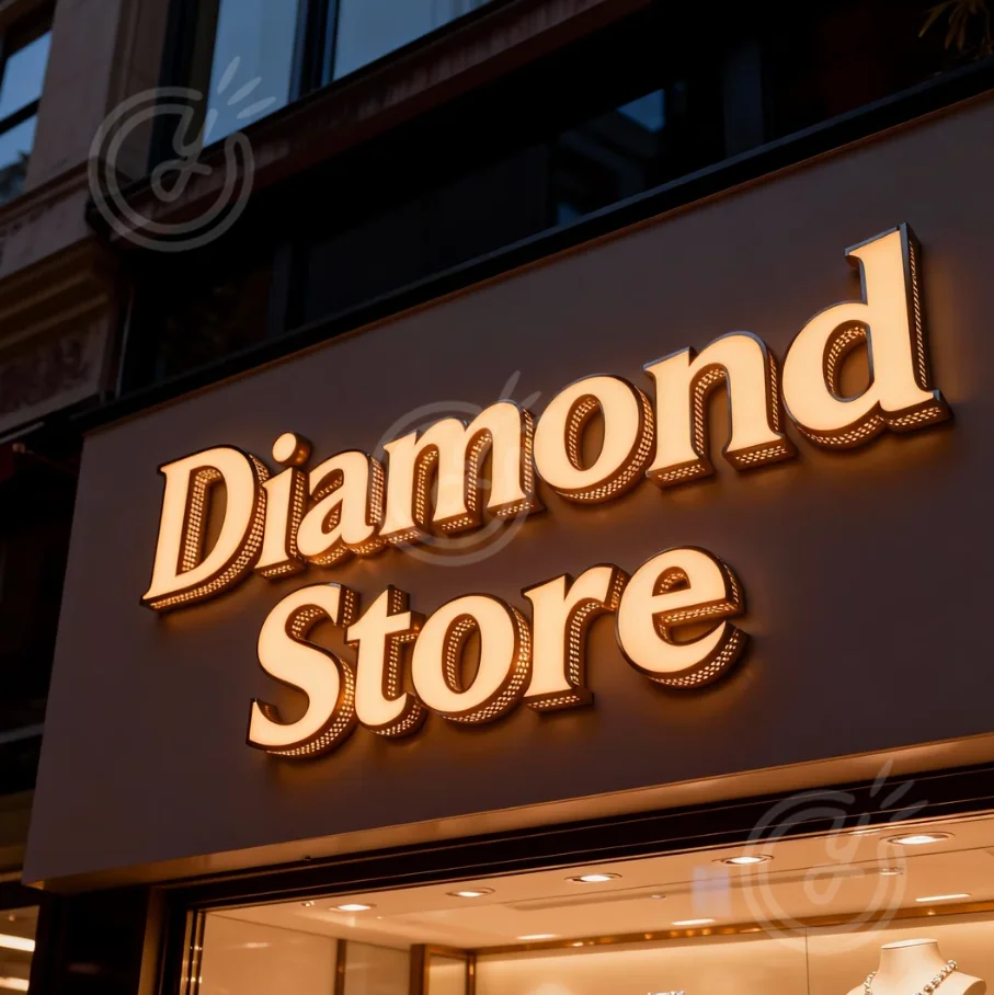カスタム3Dメタル屋外側面発光看板サイン文字カスタマイズ可能広告LEDダイヤモンドストアサインロゴ照明付き看板